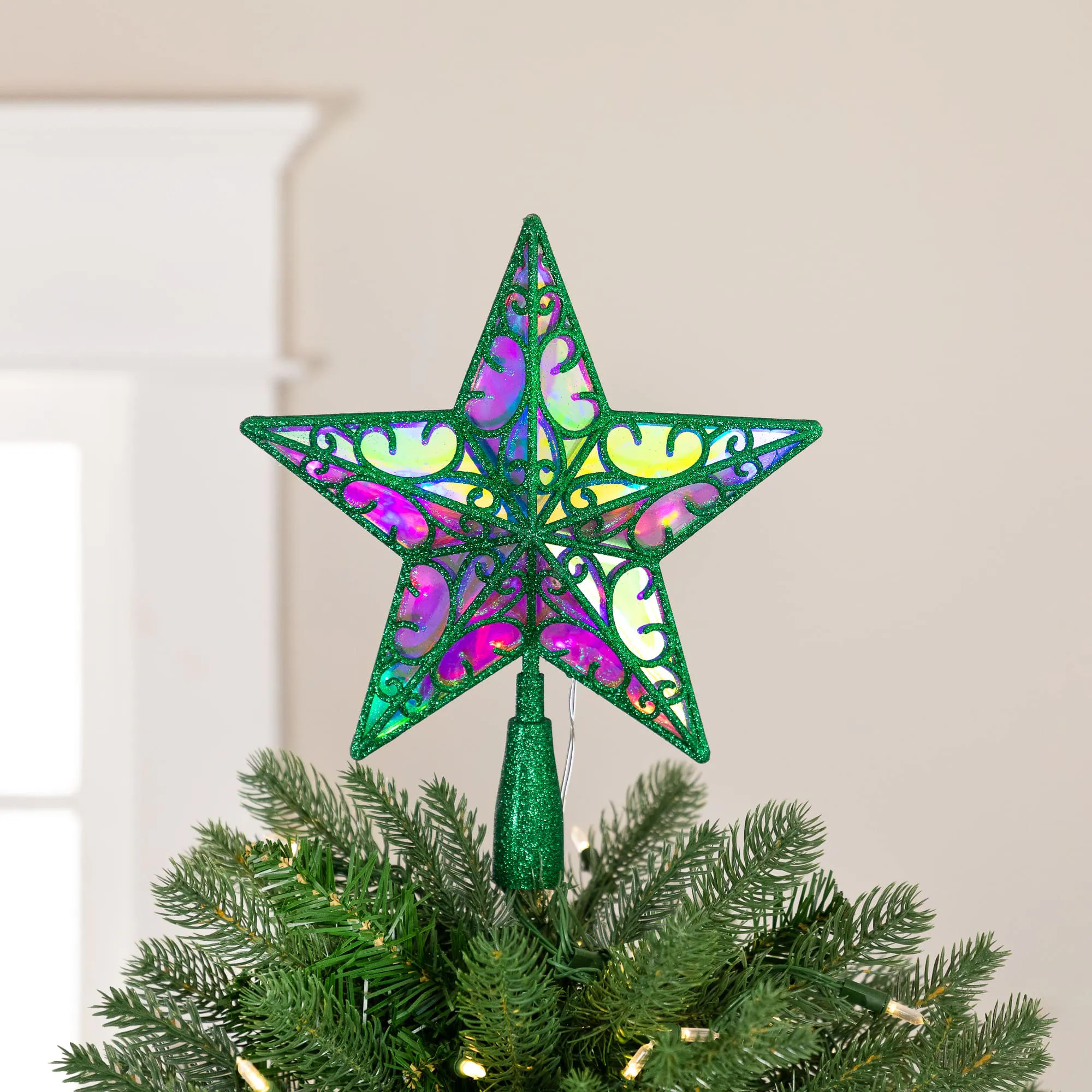 Northlight LED Lighted Glittered Star Christmas Tree Topper - 11 inch - Green - Lights one_size | NORTHLIGHT H96317 | Lowe's