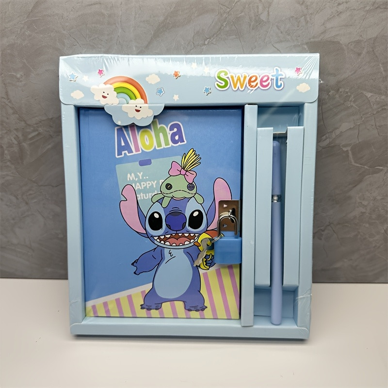 TEMU Conjunto de Cadernos com Trava de Stitch de Desenho Animado - Caderno de Bebê Stitch de Orelhas Azul com Trava e Caneta | Temu Affiliate Program