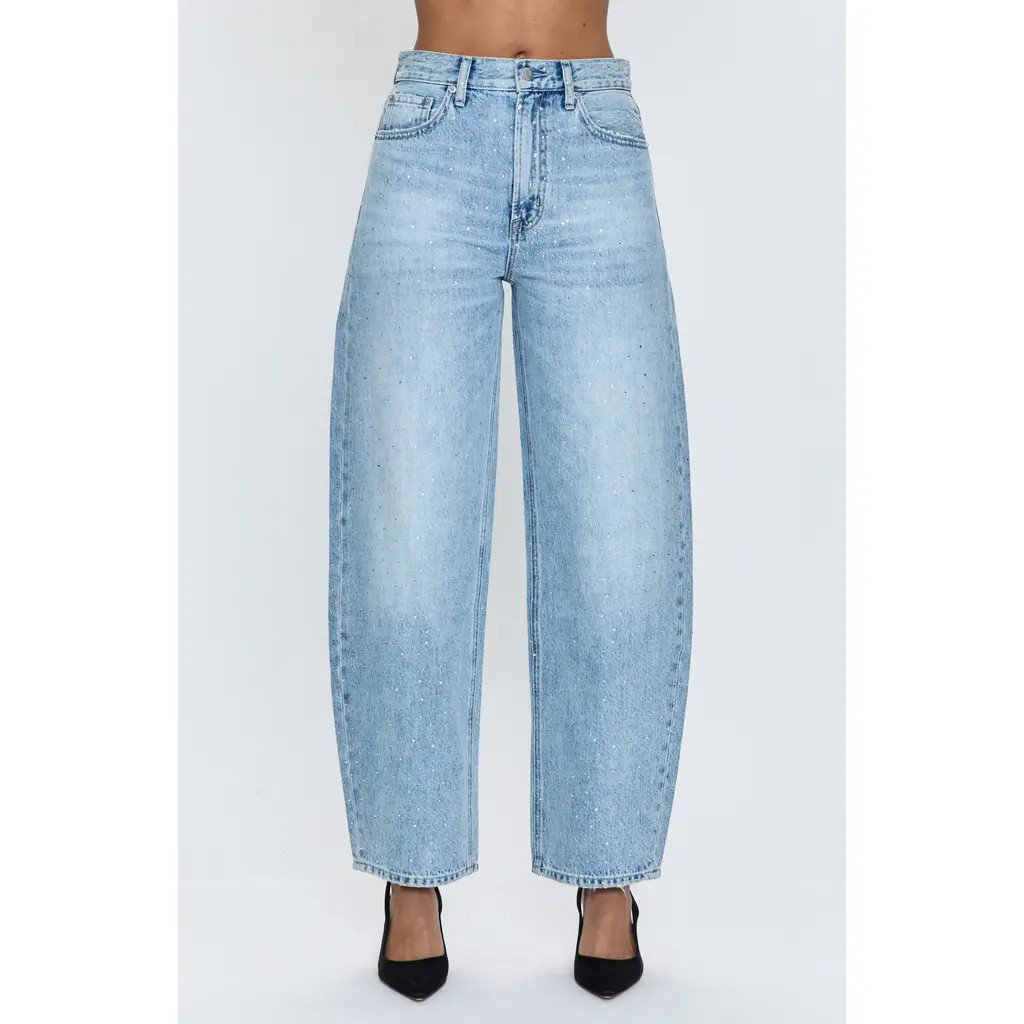 Pistola Wes Rhinestone High Waist Barrel Jeans in Glitz at Nordstrom, Size 26 | Nordstrom
