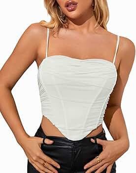 MOALLUOM Y2k Mesh Corset Crop Tops Sleeveless Sexy Boned Bustier Adjustable Spaghetti Strap Summe... | Amazon (US)
