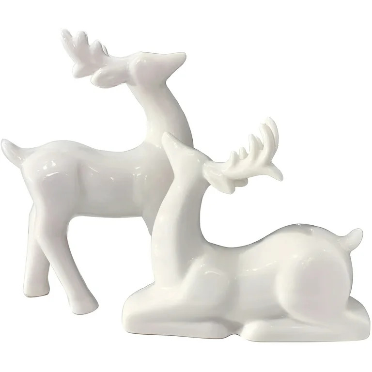 QIAOIDEA Pack 2 Porcelain Christmas Reindeer Figurines Mini Animal Reindeer Decor Deer Statues Sc... | Walmart (US)