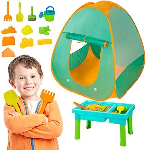 UNIH Kids Sand and Water Table with Play Tent, Toddler Beach Toys Set with Tent for Kids, Indoor&... | Amazon (US)