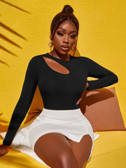 SHEIN SXY Cut Out Rib-knit Tee | SHEIN