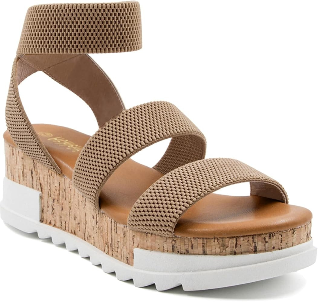 Athlefit Women's Wedge Sandals Platform Sandals Cork Elastic Strap Sandals | Amazon (US)