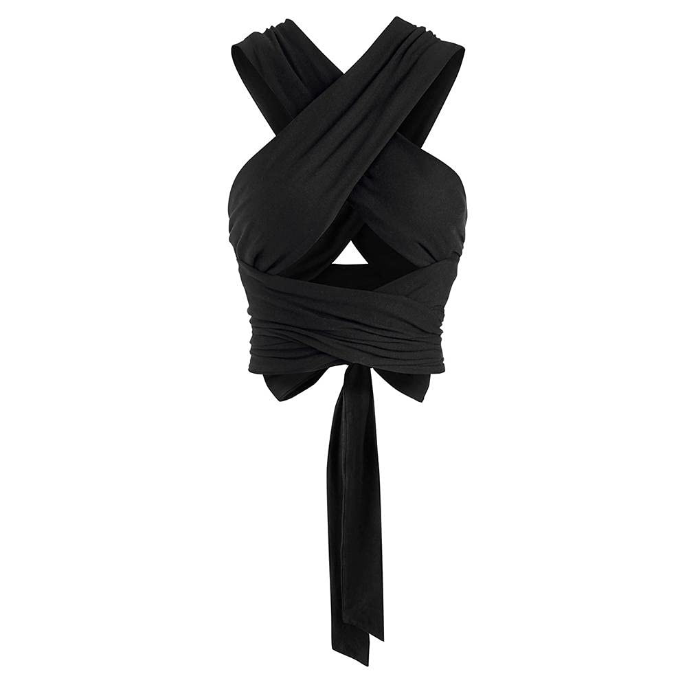 ZAFUL Womens Ribbed Halter Crop Top Ruched Lace-up Cropped Cami Bandana Top Criss Cross Wrap Prin... | Amazon (US)