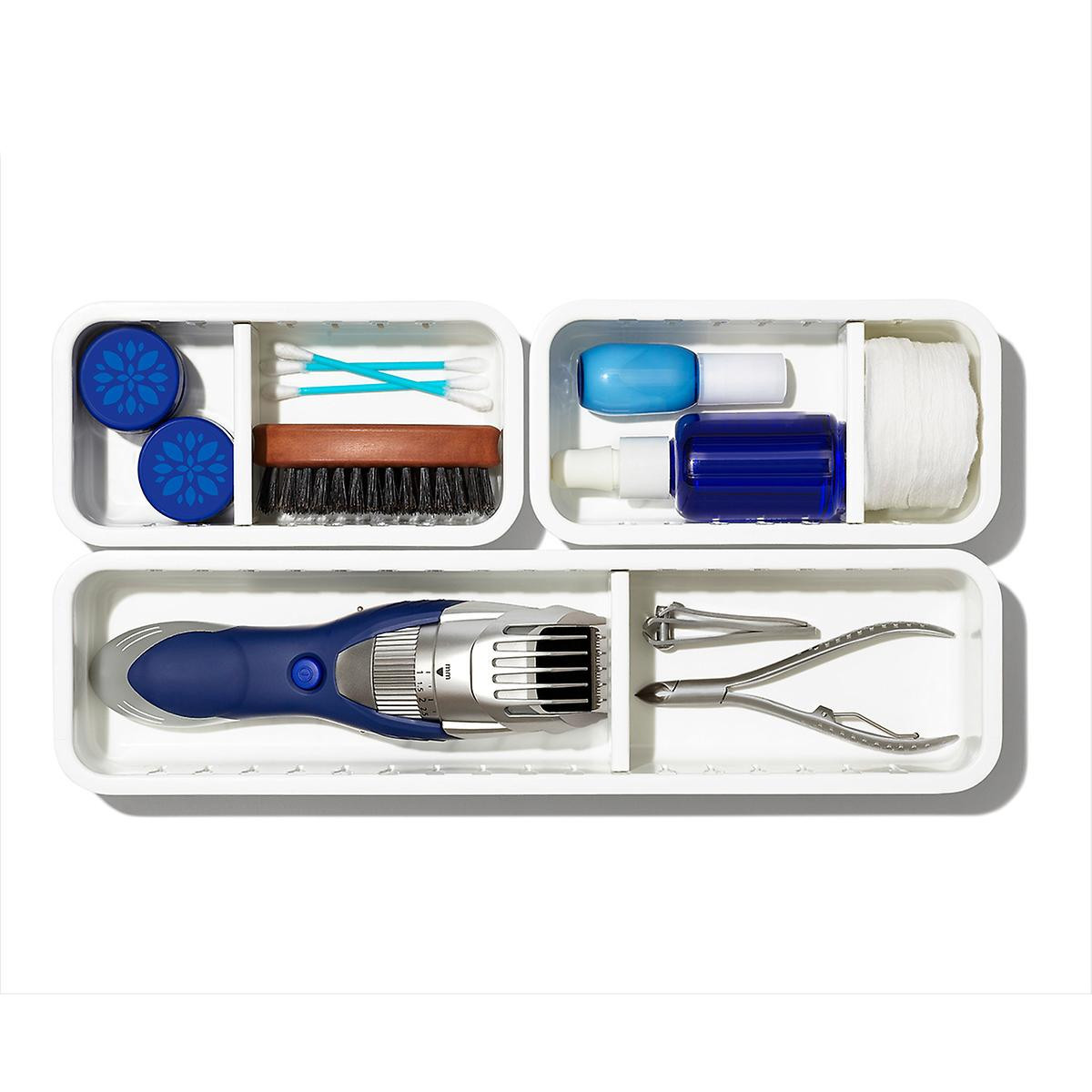 OXO White 3- Piece Slim Adjustable Drawer Bin Set | The Container Store