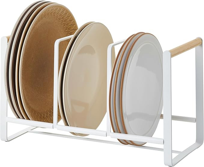 YAMAZAKI Home Tosca Wood-Accented Dish Storage Rack - Kitchen Organizer Holder Stand - Steel + Wo... | Amazon (US)