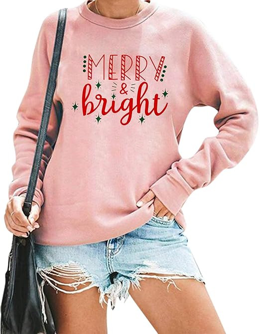 KIMSOONG Christmas Sweatshirts for Women Merry and Bright Santa Print Xmas Sweatshirt Crewneck Pu... | Amazon (US)