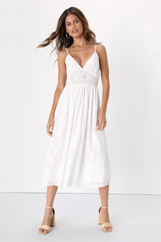 Came to Charm White Burnout Floral Burnout Midi Dress | Lulus
