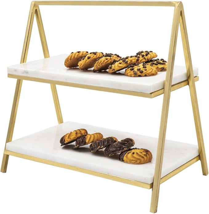 Godinger 2-Tier White Marble and Gold Frame Stand – Versatile Serving Tray for Appetizers, Dess... | Amazon (US)