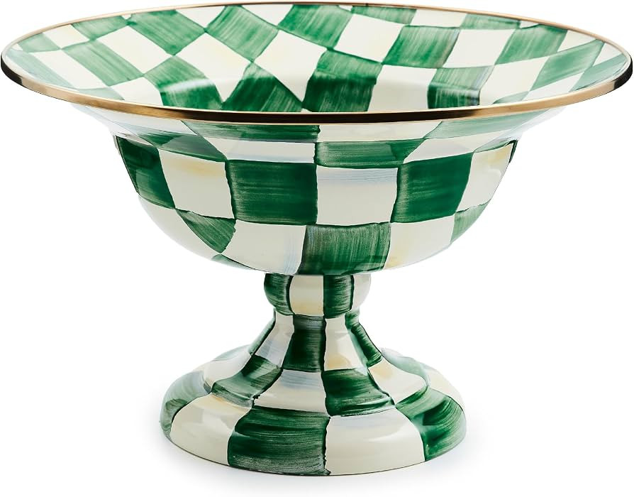 MACKENZIE-CHILDS Enamel Compote, Cute Enamel Pedestal Serving Dish or Decorative Bowl, Large, Gre... | Amazon (US)