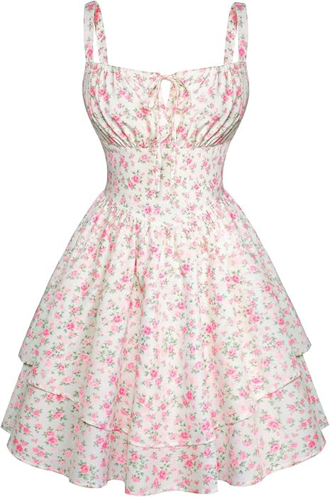 Scarlet Darkness Floral Mini Corset Dress for Women Teen 2026 Summer Spring Flowy A-Line Sundress... | Amazon (US)