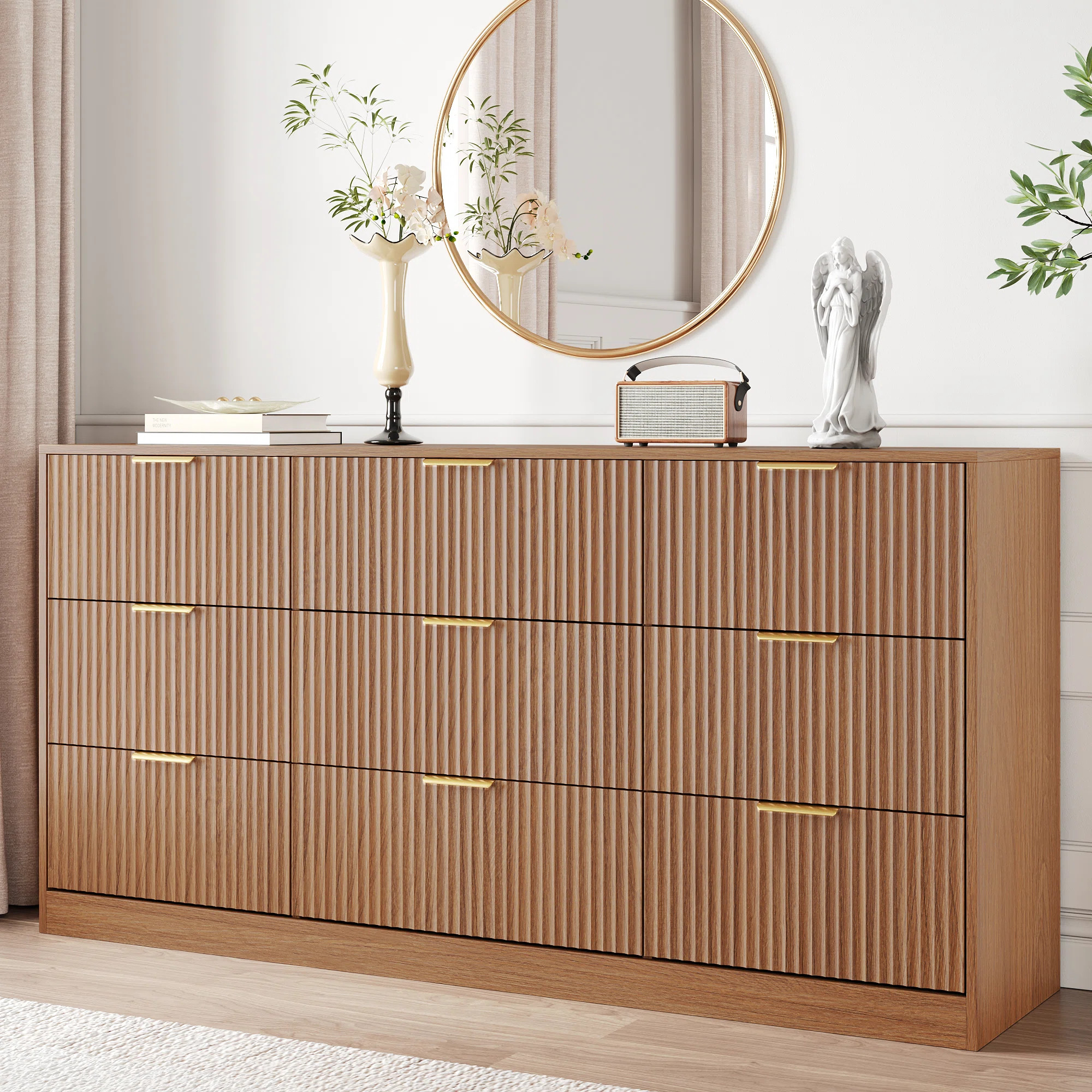 Fluted Dresser For Bedroom With 9 Drawers, 63" Wide Modern Chest Of Drawers With Metal Handle | Wayfair North America