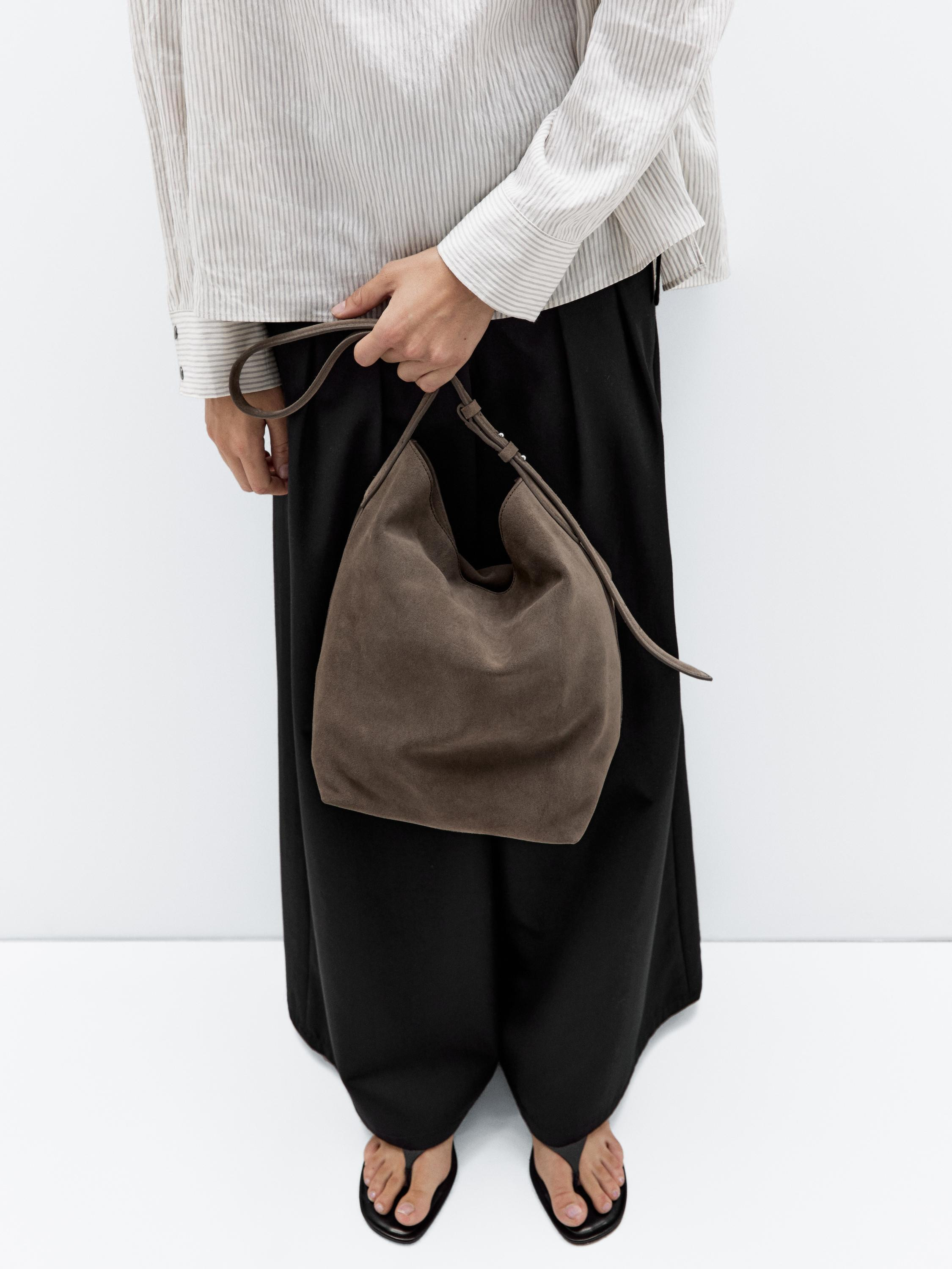 Split suede leather bucket bag | Massimo Dutti UK