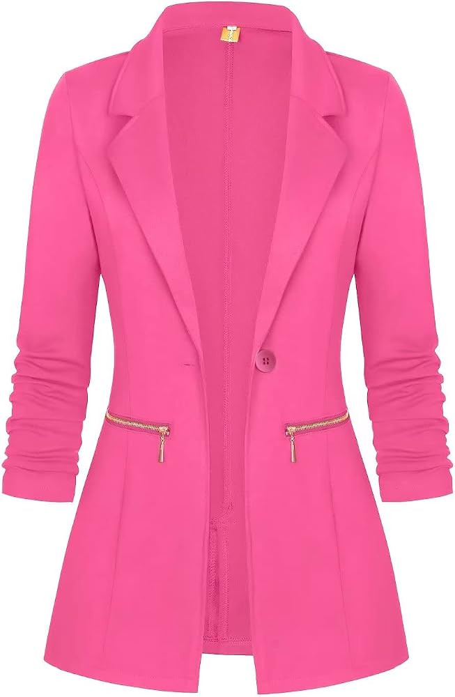 Genhoo Women's Long Sleeve Blazer Open Front Cardigan Jacket Work Office Blazer with Zipper Pocke... | Amazon (US)