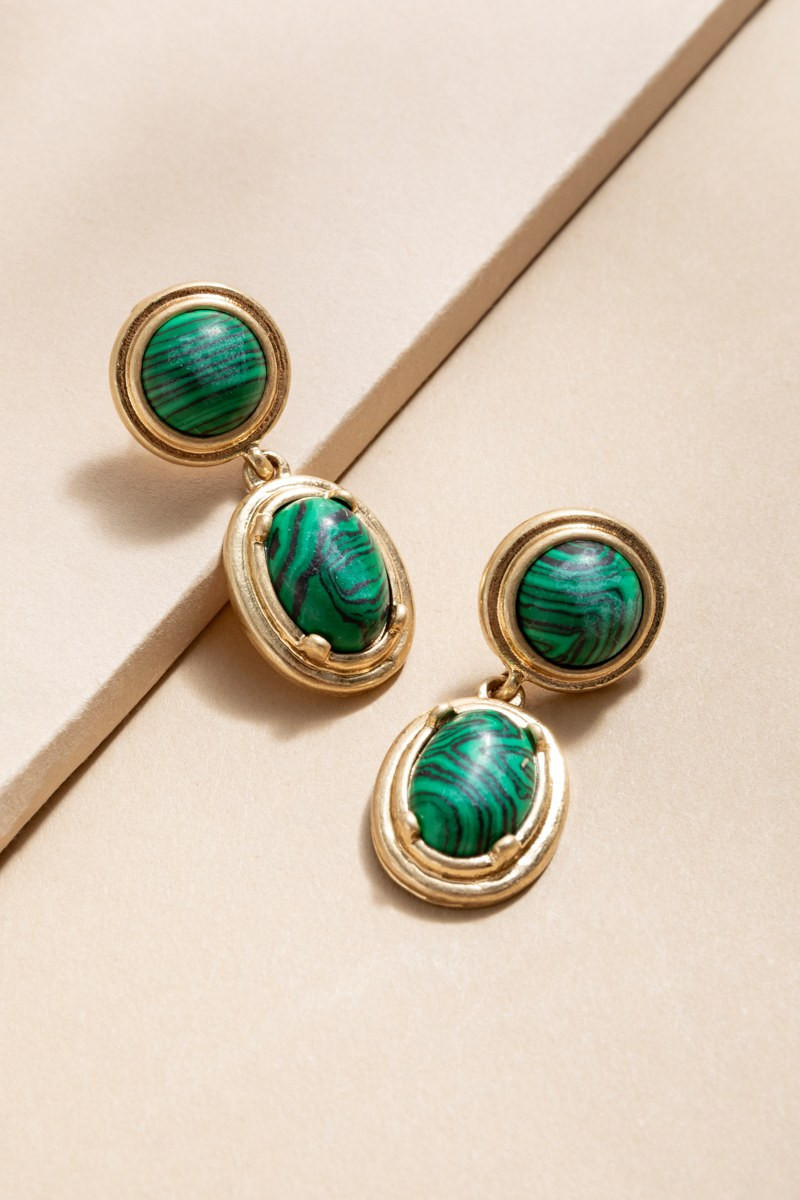 Nicole Malachite Double Drop Earrings | Francesca's