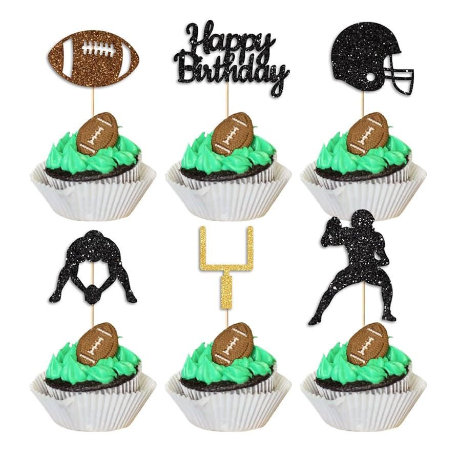 36PC Football Cupcake Toppers for Birthday,Glitter Football Cake Toppers for Boys Birthday,Footba... | Amazon (US)