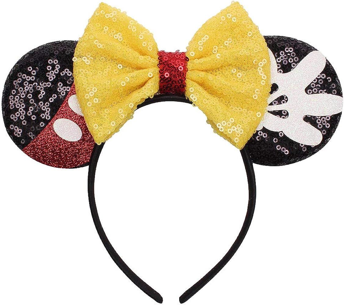 YanJie Mouse Ears Bow Headbands, Glitter Party Yellow Princess Decoration Cosplay Costume for Gir... | Amazon (US)