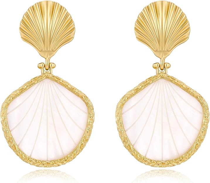 LILIE&WHITE Gold Shell Earrings Chic Summer Beach Seashell Earrings Gold Triangle Dangle Earring ... | Amazon (US)