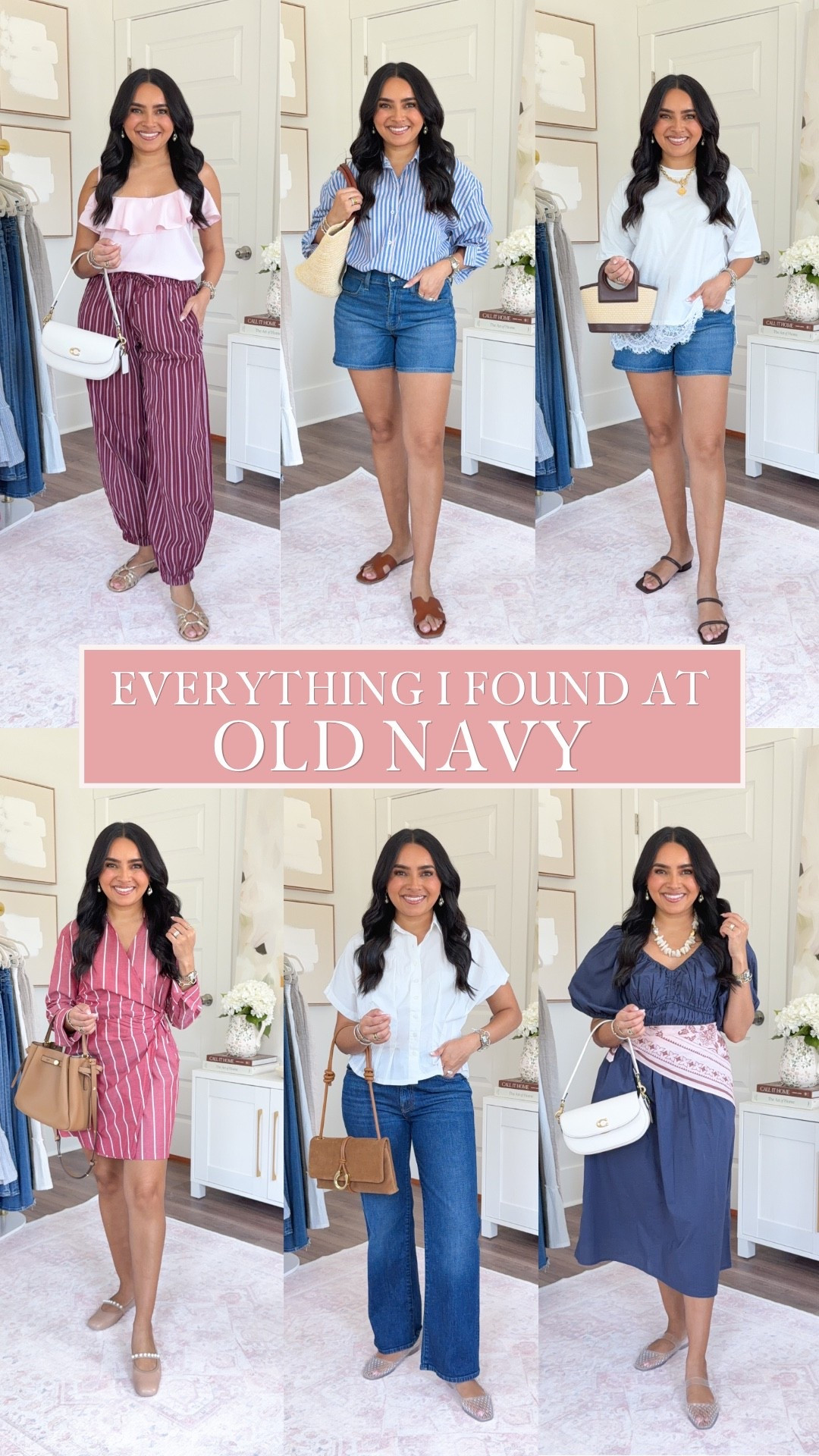 Old Navy Try On!
For reference: I’m 5’0, petite, 32b bra size, and 2/26 in bottoms, pear shaped. 
*Everything I share is unaltered! TTS means true to size. Between size 5-6.5 in shoes

Blush pink top size xs petite TTS
Burgundy stripe pants size xs petite TTS
Gold sandals size 5 TTS

Blue stripe button down size xs petite TTS - similar color linked, the color i’m wearing is currently sold out 
Denim shorts size 2 TTS
Brown sandals size 5.5 TTS

White lace trim tee size xs petite TTS

Pink stripe dress size xs petite TTS
Tan adobe nappa color flats size 5.5 TTS

White peplum top size xs petite TTS
Jeans size 27 petite - I sized up one size 
Jelly flats size 5 TTS


Blue dress size xs petite TTS
Jelly flats size 5 TTS

Summer outfits
Summer dresses
Vacation outfits beach

#LTKootd #LTKPetite #LTKSaleAlert