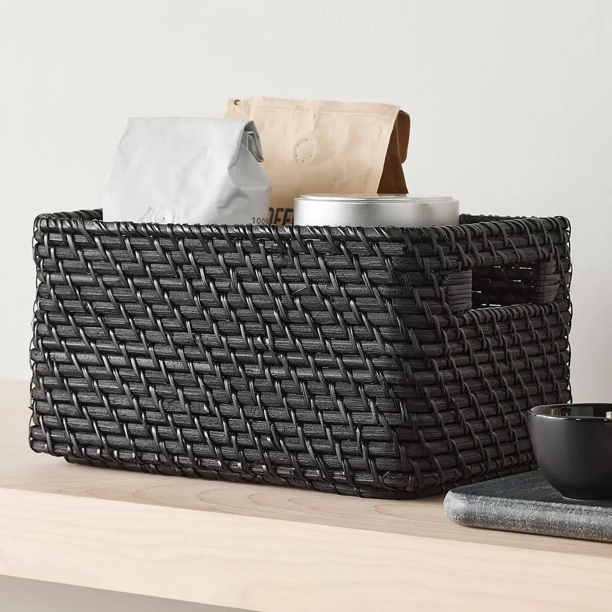 Marie Kondo X-Large Ori Curved Rattan Bin Ink Black | The Container Store