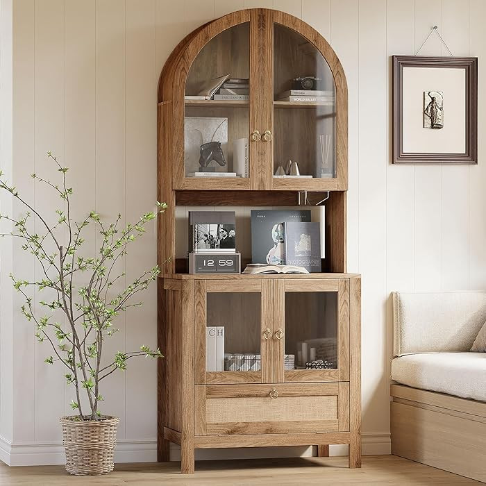 TYBOATLE 75'' Tall Arched Pantry Cabinet w/Accessible Storage Area, China Cabinet w/Anti-Tipping ... | Amazon (US)