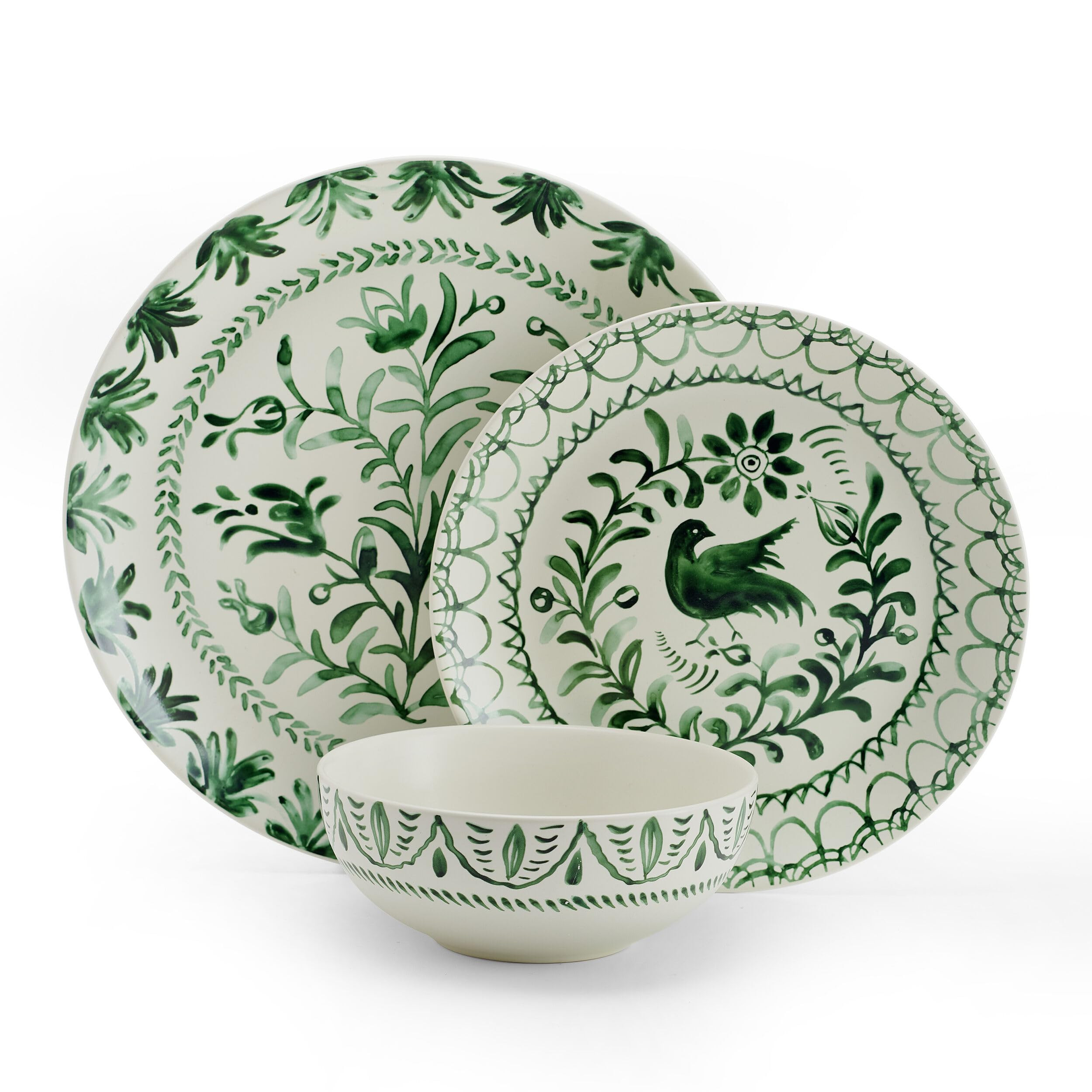 Fitz and Floyd Sicily Green 12 Piece Dinnerware Plate Bowl Set, Service for 4 | Amazon (US)