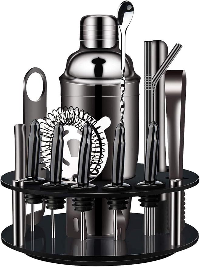 X-cosrack Bartender Kit: 18-Piece Matte Black Cocktail Shaker Set with Rotating Stand,Stainless S... | Amazon (US)