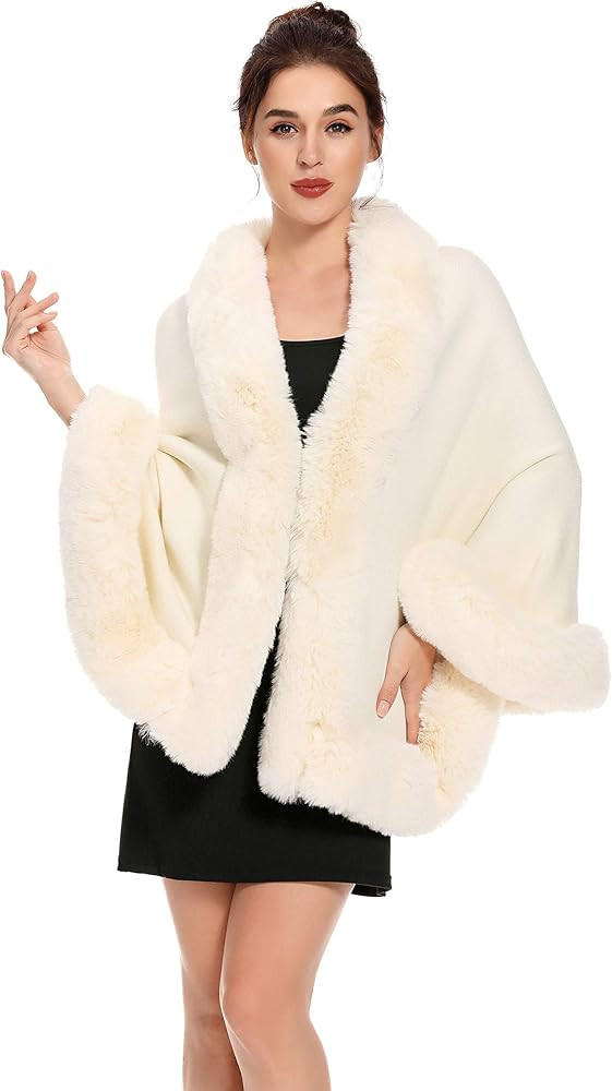 ZLYC Women Winter Faux Fur Shawl Stole Warm Wrap Cape | Amazon (US)