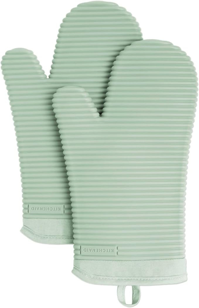 KitchenAid Ribbed Soft Silicone Oven Mitt Set, Pistachio, 7.5"x13", 2 Count | Amazon (US)