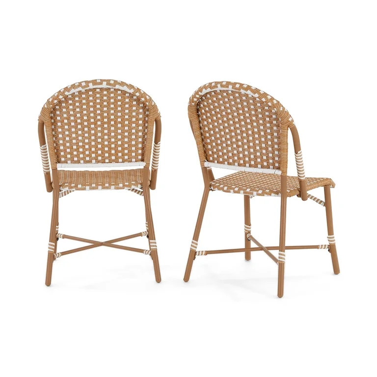 Better Homes & Gardens Lilah Outdoor 2-Piece Wicker Parisian Bistro Chairs, Tan & White | Walmart (US)