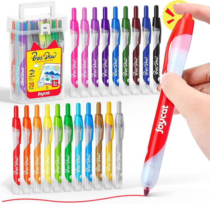 JoyCat 20-Color Washable Markers for Kids, Click Markers with Carrying Case | Amazon (US)