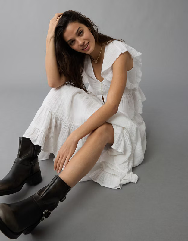 AE High-Waisted Tiered Maxi Skirt | American Eagle Outfitters (US & CA)