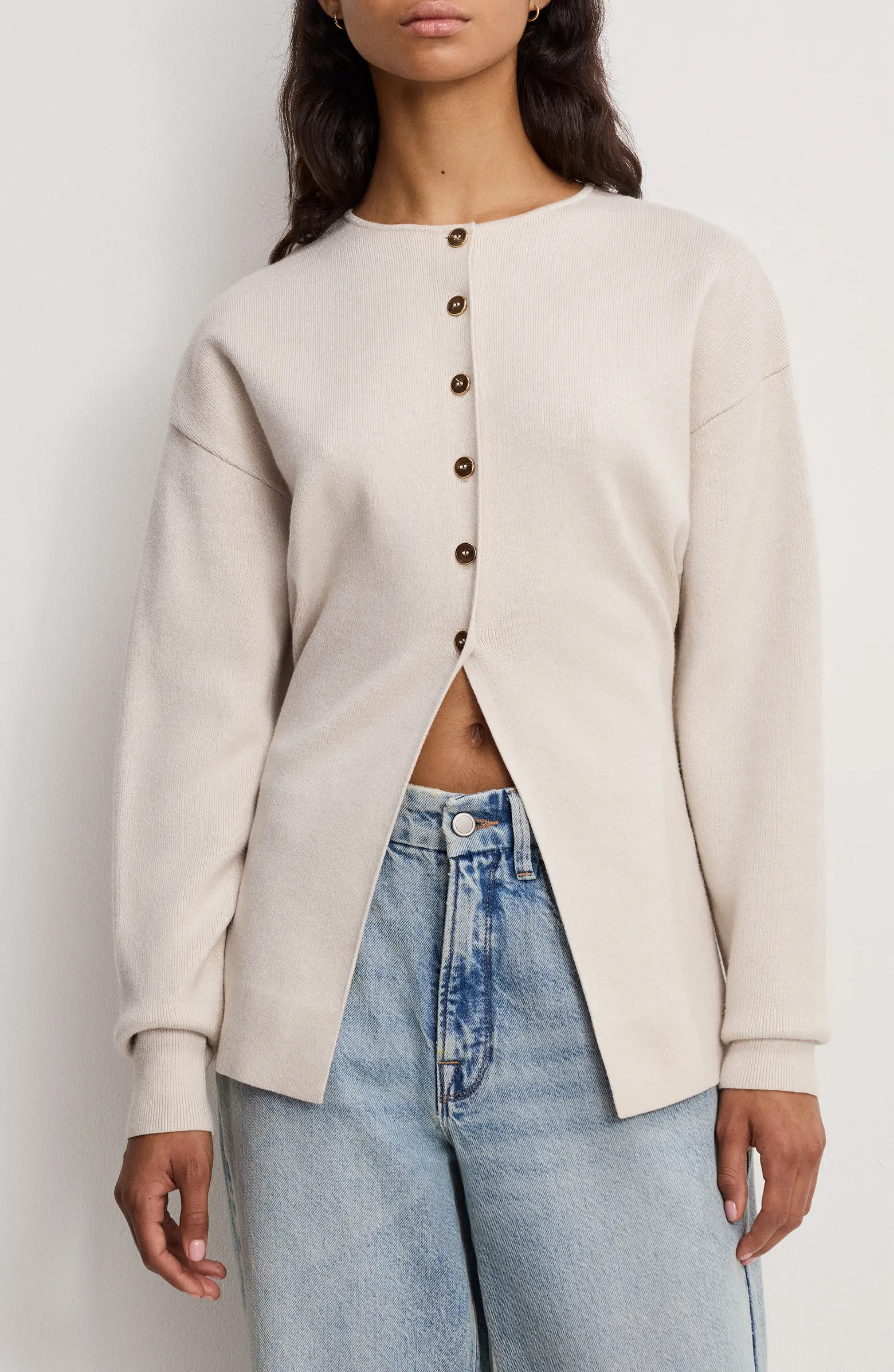 Good American Split Front Button Up Sweater | Nordstrom | Nordstrom
