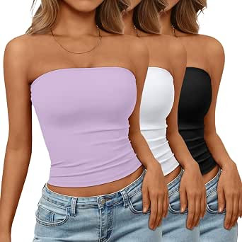 Trendy Queen Womens 3 Pack Strapless Bandeau Going Out Crop Tube Tops | Amazon (US)
