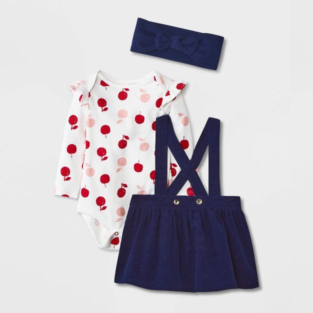 Baby Girls' Apple Corduroy Skirtall Set with Headband - Cat & Jack™ Navy Blue | Target