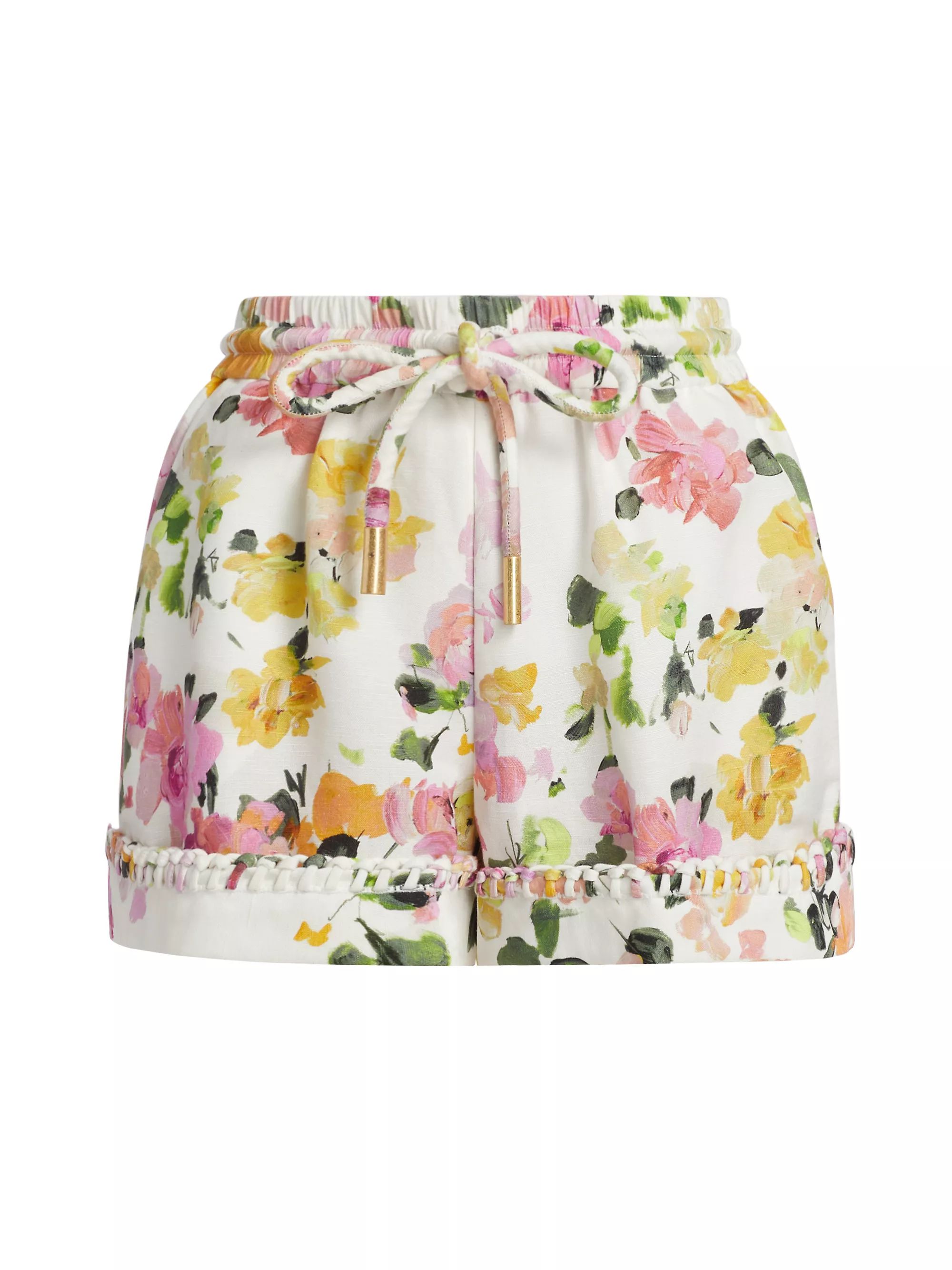 Constance Floral Linen-Blend Drawcord Shorts | Saks Fifth Avenue