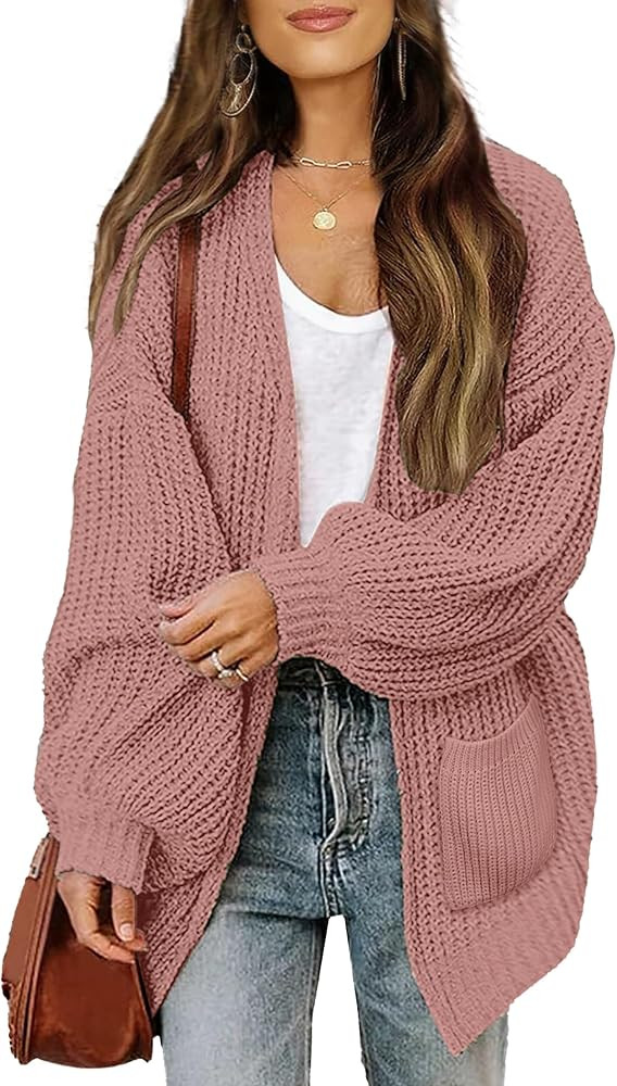 Womens Long Cardigan Sweater Fall 2025 Trendy Chunky Waffle Knit Oversized Open Front Dressy Card... | Amazon (US)