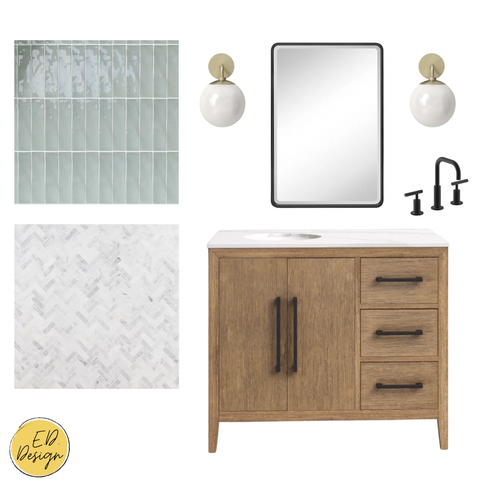 Wayday, Wayfair, bathroom, wood vanity, green tile, marble tile, sconce, black faucet, medicine cabinet 

#LTKstyletip #LTKhome #LTKsalealert