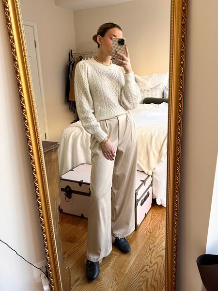 Cable knit sweater / champagne trousers / holiday outfit / winter white look

#LTKxAF #LTKHoliday #LTKSeasonal