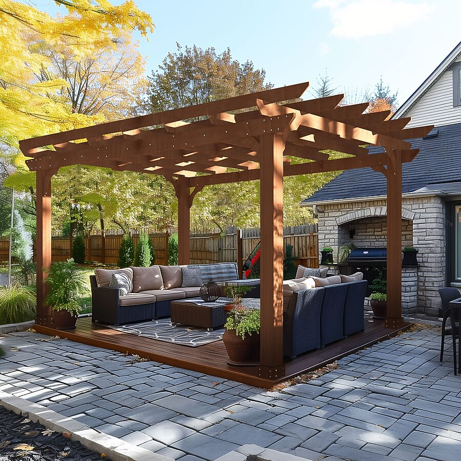 VEIKOUS 12x10 Pergola 12-ft W x 10-ft L x 7-ft 3-in H Brown Wood Freestanding Pergola | Lowe's
