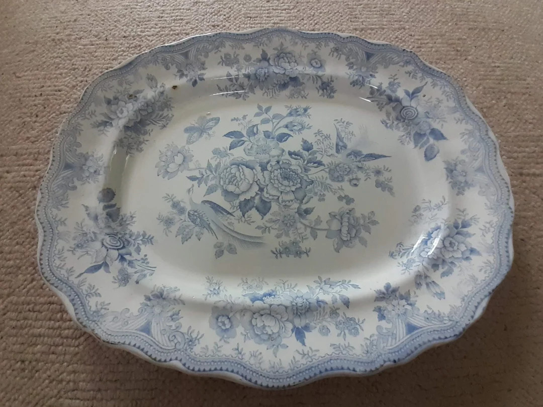 Early 19th Century Stone China Chinoiserie Blue and White Asiatic Pheasants Design Large Ashet | Etsy (US)