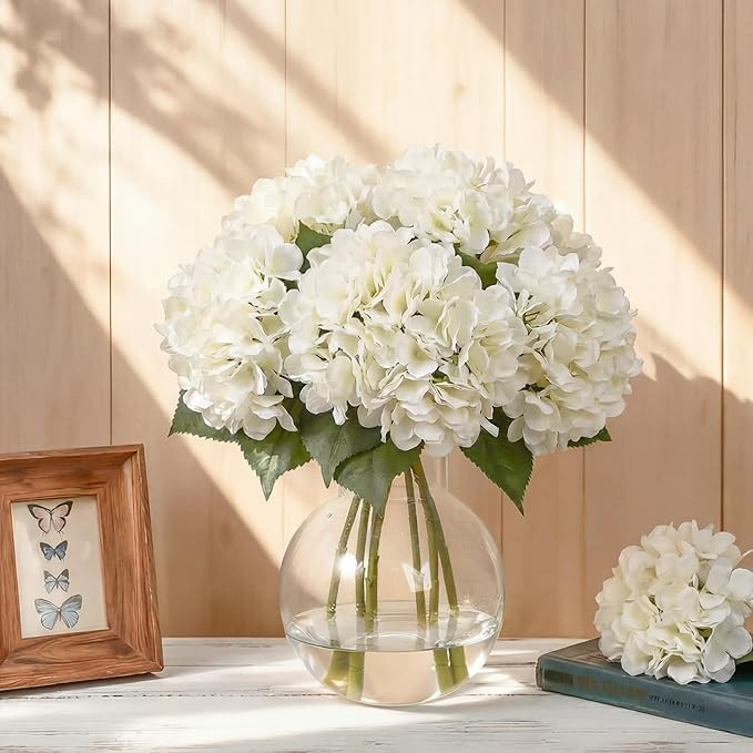 Suncalla 8 Pcs Ivory Hydrangea Artificial Flowers 18 Inch Valentines Faux Hydrangea Flowers with ... | Amazon (US)