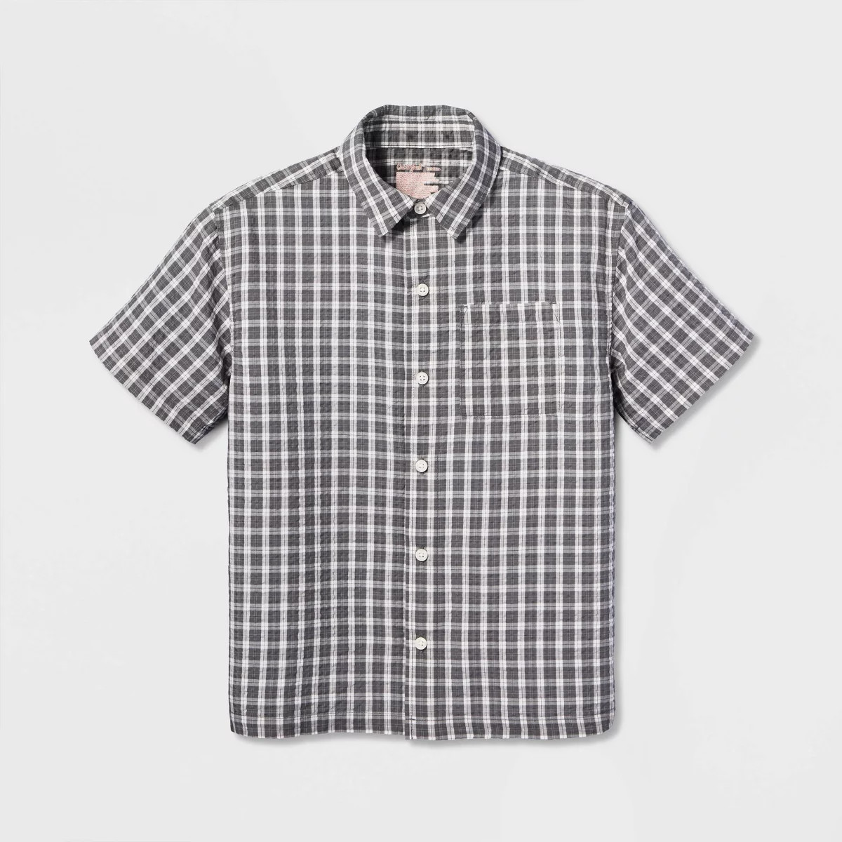 Boys' Short Sleeve Relaxed Fit Plaid Button-Down Shirt - Cat & Jack™ Charcoal Gray L | Target
