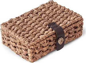 Decorative Box with Lid, Wicker Storage Basket, Water Hyacinth Woven Decorative box for Shelf, Co... | Amazon (US)