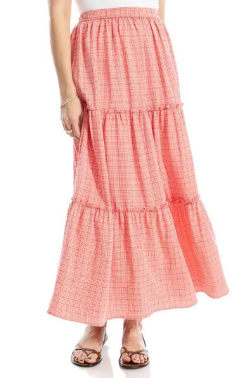 MAX STUDIO Gingham Tiered Maxi Skirt in Red/White at Nordstrom Rack, Size X-Small | Nordstrom Rack
