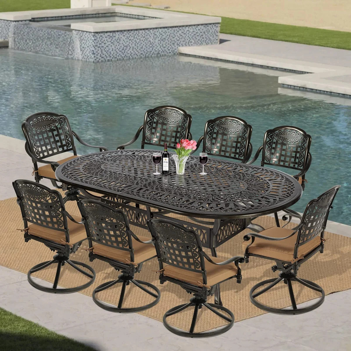 8 - Person Oval Outdoor Dining Set with Cushions | Wayfair North America