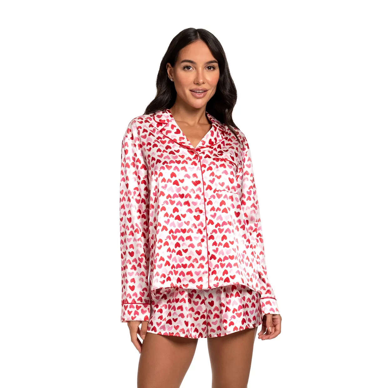 Women's Lilac+London 2-Piece Allover Hearts Print Pajama Top & Pajama Shorts Set | Kohl's