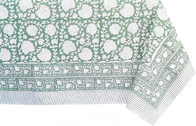 ATOSII Shalimar Green 100% Cotton Rectangle Fall Tablecloth, Handblock Floral Table Cloth Linen f... | Amazon (US)