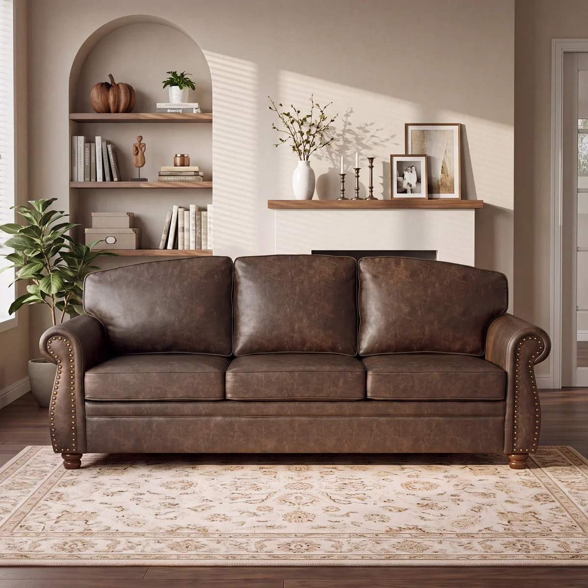 Vintage Living Room Standard Couch, 89" Traditional Upholstered Nailhead Trim 3-seater Sofas & Co... | Wayfair North America
